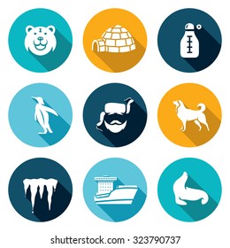 Antarctica icons set. Vector Illustration.