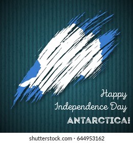 Antarctica Independence Day Patriotic Design. Expressive Brush Stroke in National Flag Colors on dark striped background. Happy Independence Day Antarctica Vector Greeting Card.