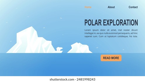 Antarctica landscape, floating iceberg banner. Global warming horizontal banner. Polar exploration