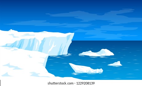 Antarctica, landscape with glaciers and the sea, icebergs, the North Pole