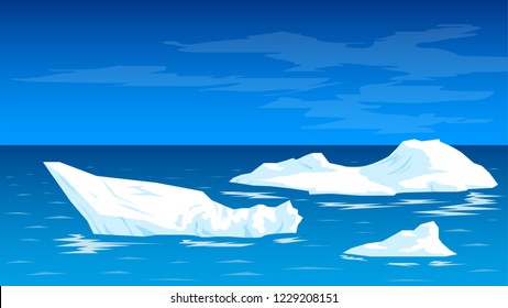 Antarctica, landscape with icebergs and the sea, the North Pole, drifting icebergs