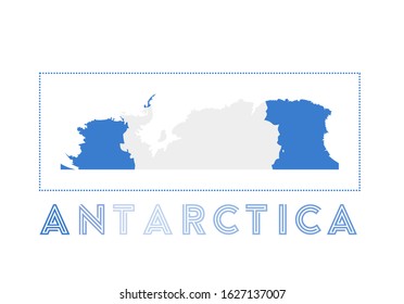 Antarctica Logo. Map of Antarctica with country name and flag. Awesome vector illustration.