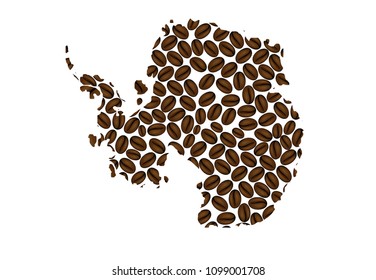Antarctica -  map of coffee bean,  Antarctica map made of coffee beans,