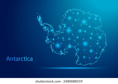 Antarctica map - concept of communication technology, graphic of low poly.