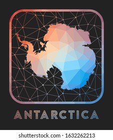 Antarctica map design. Vector low poly map of the country. Antarctica icon in geometric style. The country shape with polygnal gradient and mesh on dark background.