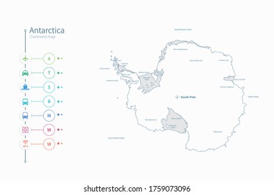 antarctica map. detailed antarctica continent vector.