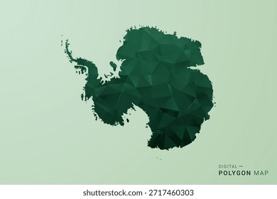 Mapa da Antártica - Ilustração de Vetor Estilo Polígono Verde, Design Geométrico de Poli Baixo com Silhueta Limpa em Fundo verde macio.