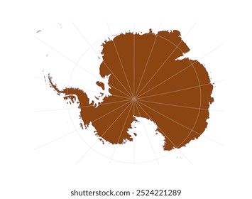 Mapa Antártico: Ilustração do Continente Antártico - Região Mais ao Sul do Globo com Massa Terrestre Coberta de Gelo