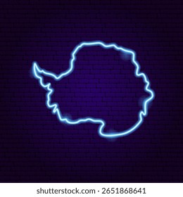 Mapa da Antártida Neon Continent. Ilustração em Arte Brilhante Vetorial de Forma Geográfica. Geografia e Cartografia. Objeto De Lâmpada De Led.