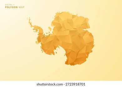 Mapa de la Antártida - Ilustración vectorial de estilo polígono en diseño geométrico de bajo poli amarillo y naranja, silueta mínima moderna, aislada para infografía.