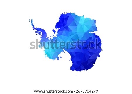 Antarctica map - Polygon Style Vector Illustration in Blue Gradient, Low Poly Geometric Design, Isolated on White Background, Perfect for Infographics, Education, and Modern Presentations.