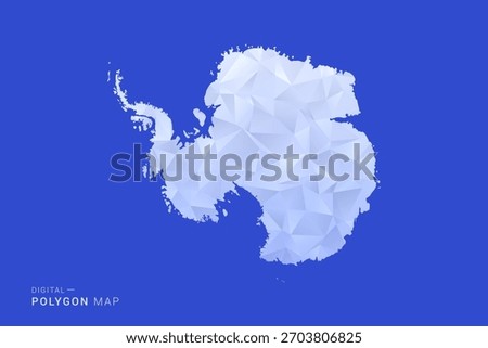 Antarctica Map - Polygon Style Vector Illustration in Blue and White Gradient, Low Poly Geometric Design, Isolated on Solid Background for Infographics and Digital Use.