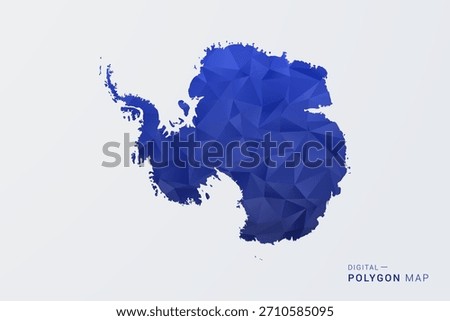 Antarctica Map - Polygon Style Vector Illustration in Deep Blue Gradient, Low Poly Geometric Design, Clean Silhouette Isolated on White Background for Infographics.