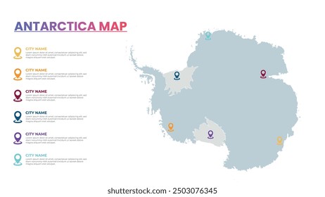 Antarctica Modern Map Infografik Vorlage, Detaillierte Infografik Karte der Antarktis Beliebte Stadt