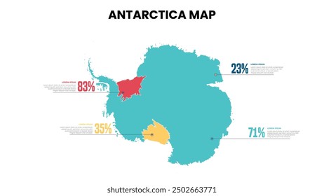 Antarctica Moderne Karte Prozentuale Infografik-Vorlage, Detaillierte Infografik-Karte der Antarktis