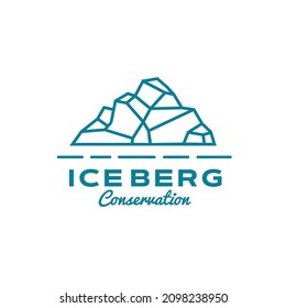 antarctica mountains with sun, vintage monoline iceberg logo design for climber and adventure,