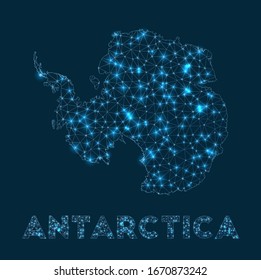 Mapa de la red Antártida. Mapa geométrico abstracto del país. Conexión a Internet y diseño de telecomunicaciones. Ilustración vectorial creativa.