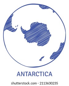 Antarktis auf der Weltkarte. Globe-Line-Skizze