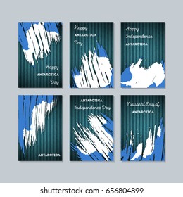 Antarctica Patriotic Cards for National Day. Expressive Brush Stroke in National Flag Colors on dark striped background. Antarctica Patriotic Vector Greeting Card.