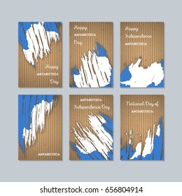 Antarctica Patriotic Cards for National Day. Expressive Brush Stroke in National Flag Colors on kraft paper background. Antarctica Patriotic Vector Greeting Card.