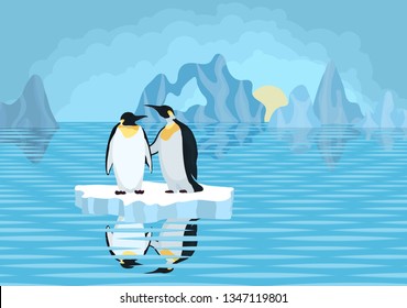 antarctica penguins on an ice floe in the sea bright drawing