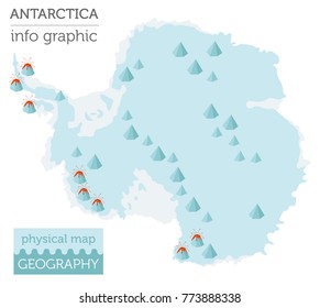 Antarctica physical map elements. Build your own geography info graphic collection. Vector illustration