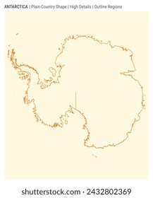 Antarctica plain country map. High Details. Outline Regions style. Shape of Antarctica. Vector illustration.