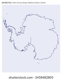 Antarctica plain country map. Medium Details. Outline style. Shape of Antarctica. Vector illustration.