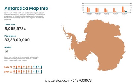 Antártida mapa político de divisiones administrativas estados, Coloridos estados en la Antártida mapa infográfico, Antártida Mapa Info, Antártida Población.