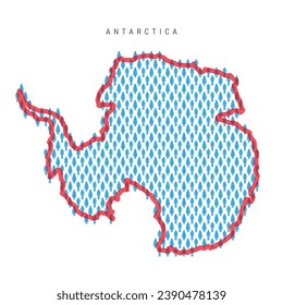 Antarctica population map. Stick figures polar explorers people map with bold red translucent country border. Pattern of men and women icons. Isolated vector illustration. Editable stroke.