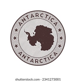 Antarctica round badge vector. Country round stamp with shape of Antarctica, isolines and circular country name. Beautiful emblem. Radiant vector illustration.