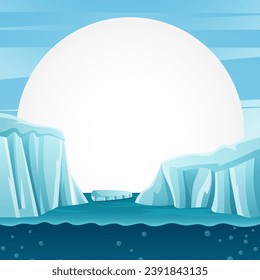 Antarctica scene with copy space . Flat design . Vector .