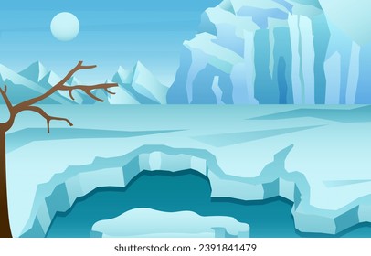 Antarctica scene . Flat design . Vector .