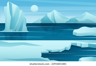 Antarctica scene . Flat design . Vector .