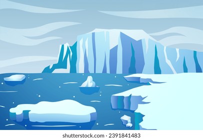 Antarctica scene . Flat design . Vector .