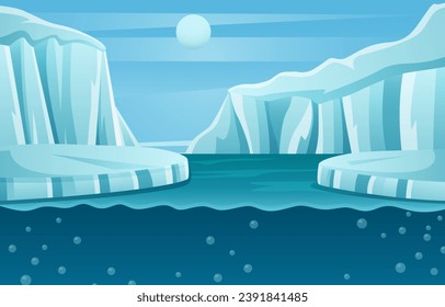 Antarctica scene . Flat design . Vector .