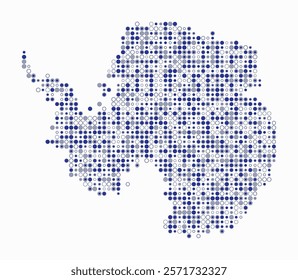 Antarctica, shape of the continent built of colored cells. Digital style map of Antarctica on a white background. Small size circle blocks. Stylish vector illustration.