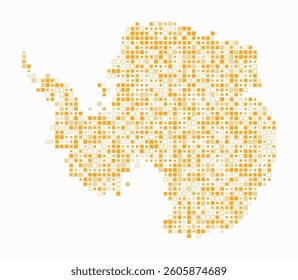 Antarctica, shape of the continent built of colored cells. Digital style map of Antarctica on a white background. Small size square blocks. Amazing vector illustration.