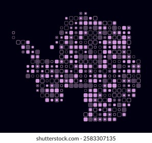 Antarctica, shape of the country build of colored cells. Digital style map of the Antarctica on dark background. Large size rounded square blocks. Artistic vector illustration.