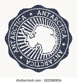 Antarktis-Stempel. Reisen Sie Ihren Gummistempel mit dem Namen und der Landkarte, Vektorgrafik. Kann als Insignien, Logotyp, Etikett, Aufkleber oder Abzeichen der Antarktis verwendet werden.