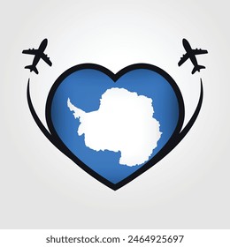 Antarctica Travel Heart Flag With Airplane Icons