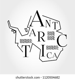 Antarctica, typographic map, letter concept