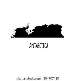 Antarctica vector black outline map with caption on white background. 