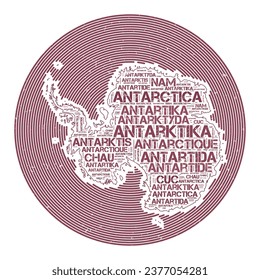 Antarctica Vector Image. Country round logo design. Antarctica poster in circular arcs and wordcloud style. Beautiful vector illustration.