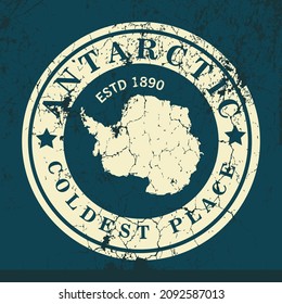 Antarctica vintage logo. continent names and maps, vector illustration. Can be used as a badge, logotype, label, sticker or Antarctic badge.