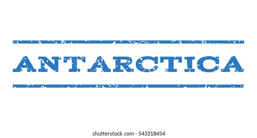 Antarctica watermark stamp. Text caption between horizontal parallel lines with grunge design style. Rubber seal stamp with dirty texture. Vector smooth blue color ink imprint on a white background.