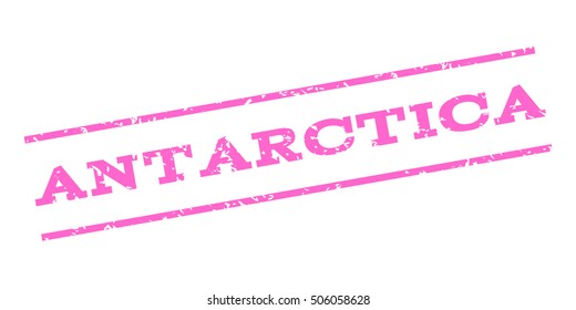 Antarctica watermark stamp. Text tag between parallel lines with grunge design style. Rubber seal stamp with scratched texture. Vector pink color ink imprint on a white background.