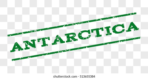 Antarctica watermark stamp. Text tag between parallel lines with grunge design style. Rubber seal stamp with unclean texture. Vector green color ink imprint on a chess transparent background.