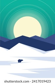 Antarctica winter landscape with white peaks illustration. Vector art print of Norway