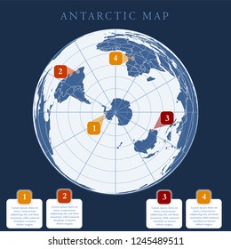 Antarctida, Antarctic Region And South Pole Map. Dark Background.